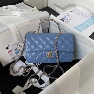 Chanel 23K AS2431 Mini flap Lambskin bag with top handle Blue - Default Title - View 1