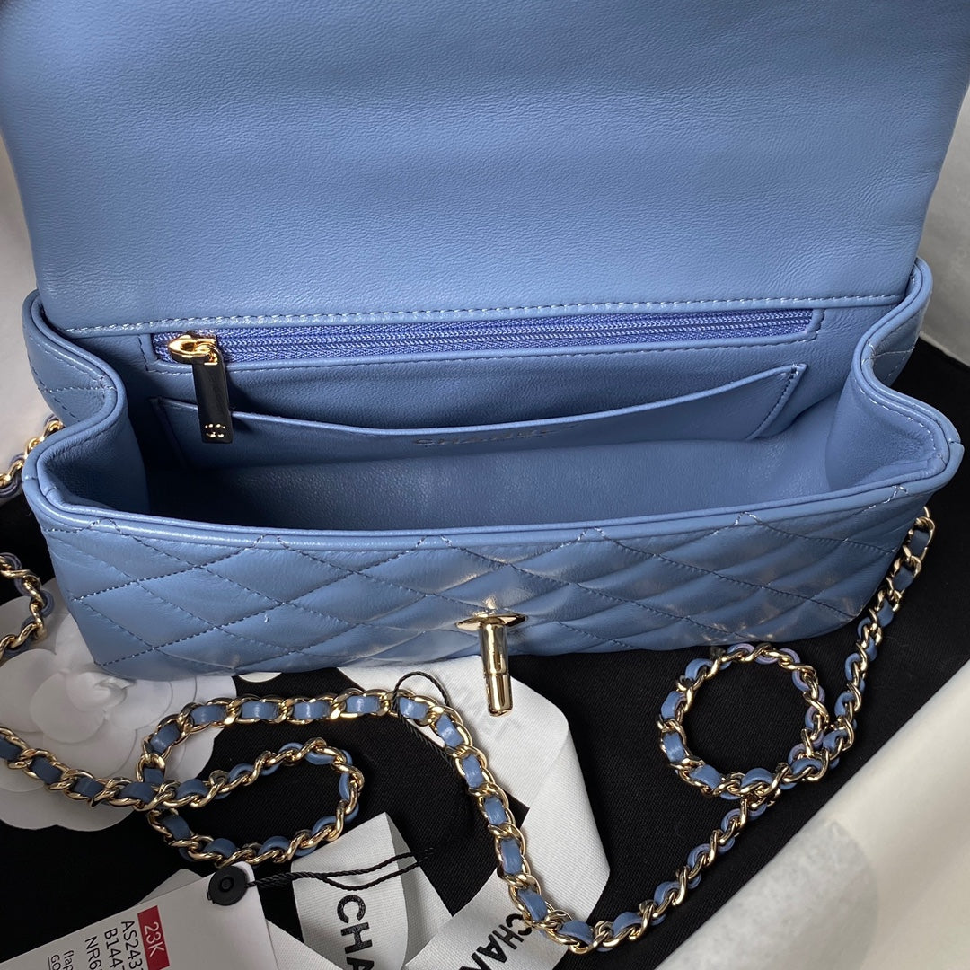 Chanel 23K AS2431 Mini flap Lambskin bag with top handle Blue - Default Title - View 6