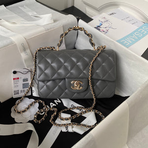 Chanel 23K AS2431 Mini flap Lambskin bag with top handle Gray - Default Title - View 1