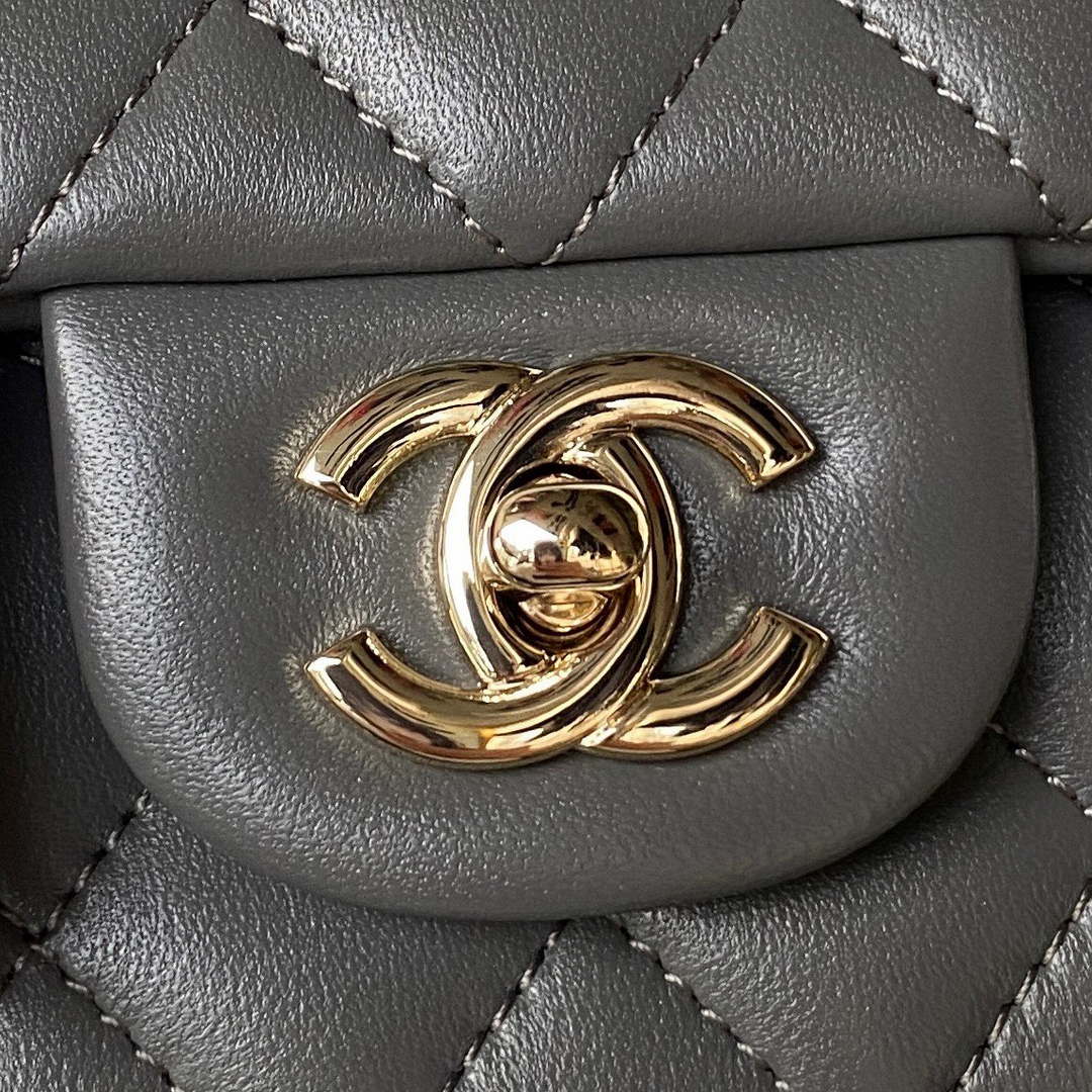 Chanel 23K AS2431 Mini flap Lambskin bag with top handle Gray - Default Title - View 3
