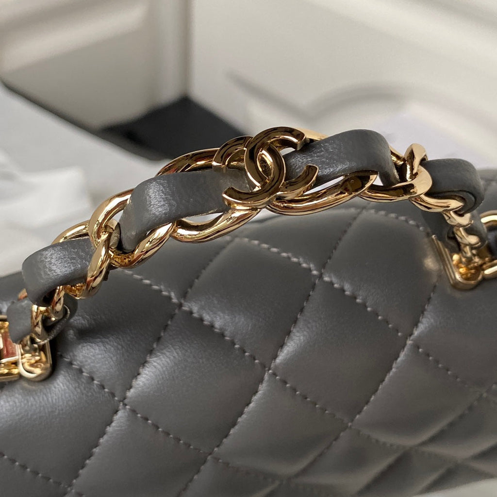 Chanel 23K AS2431 Mini flap Lambskin bag with top handle Gray