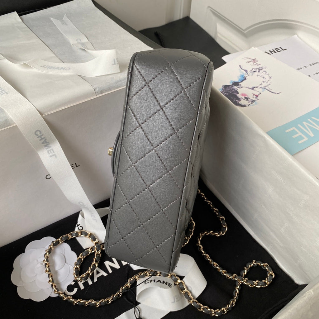 Chanel 23K AS2431 Mini flap Lambskin bag with top handle Gray