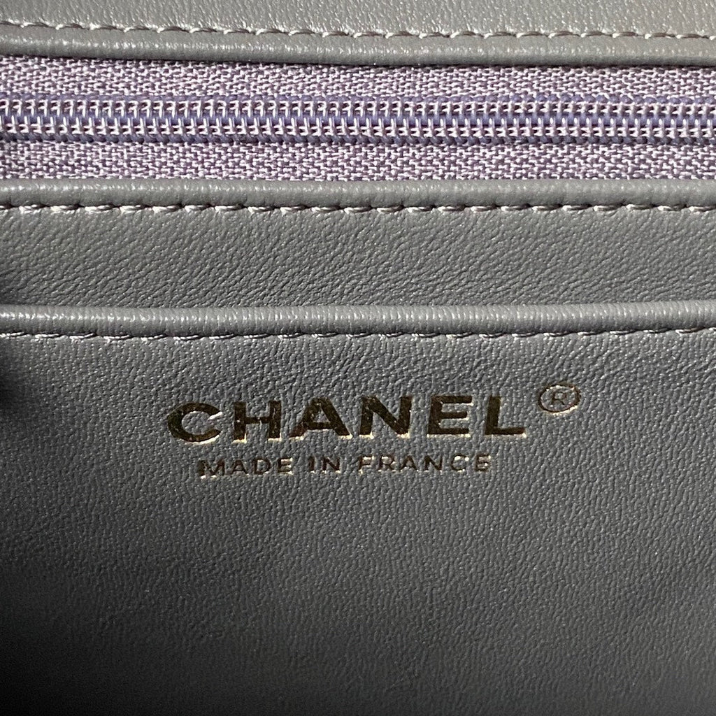 Chanel 23K AS2431 Mini flap Lambskin bag with top handle Gray