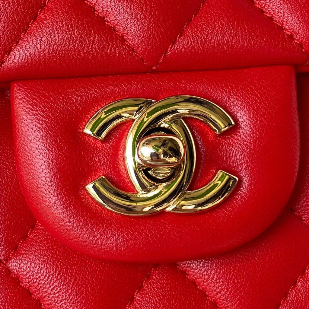 Chanel 23K AS2431 Mini flap Lambskin bag with top handle Red