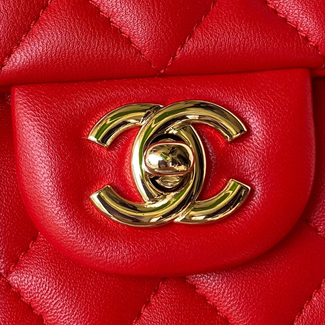 Chanel 23K AS2431 Mini flap Lambskin bag with top handle Red
