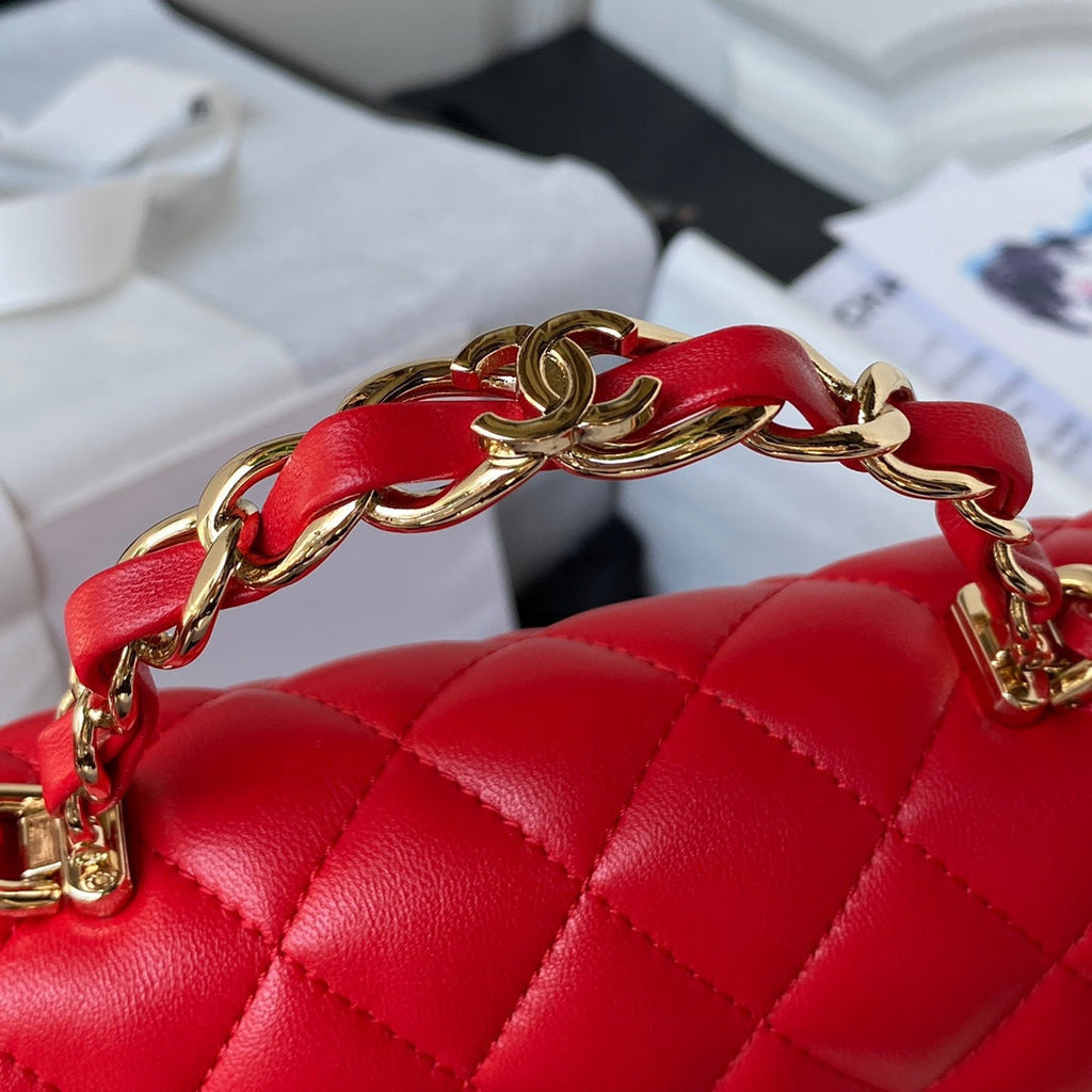 Chanel 23K AS2431 Mini flap Lambskin bag with top handle Red