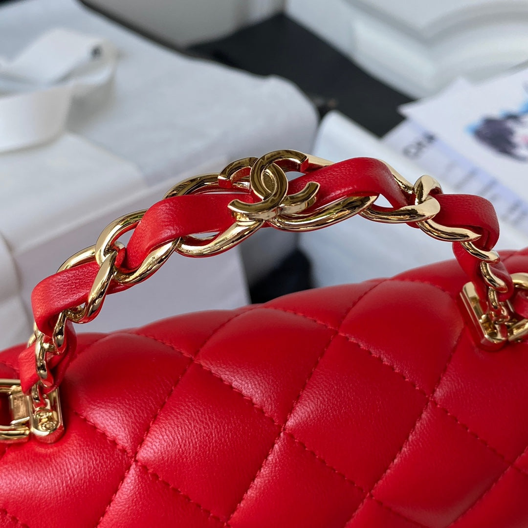 Chanel 23K AS2431 Mini flap Lambskin bag with top handle Red