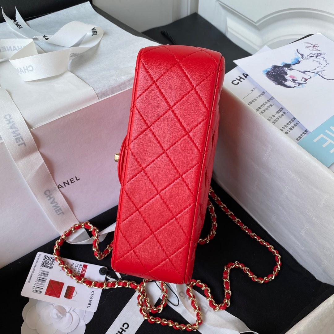Chanel 23K AS2431 Mini flap Lambskin bag with top handle Red - Default Title - View 5
