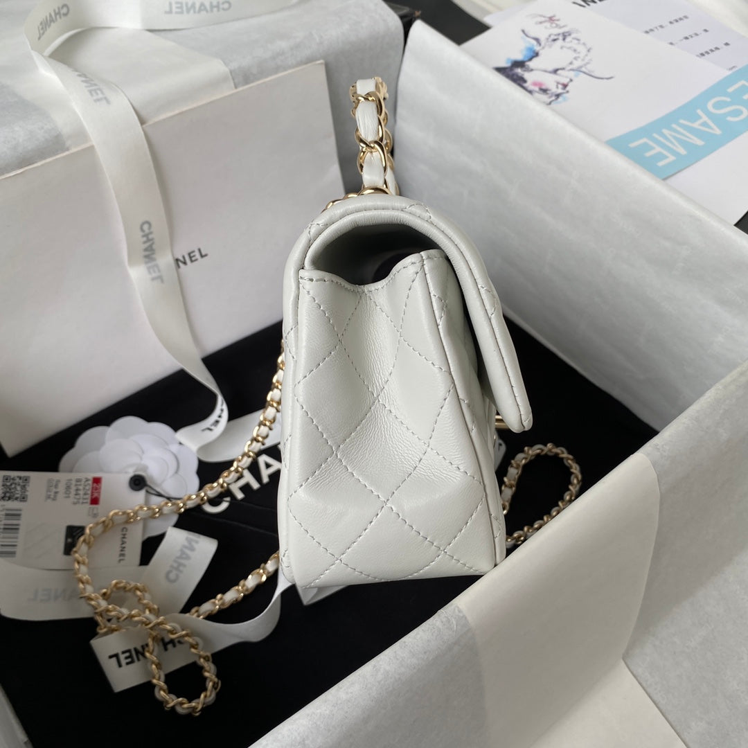Chanel 23K AS2431 Mini flap Lambskin bag with top handle Whtie - Default Title - View 5
