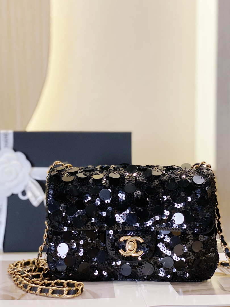 Chanel 23P limited edition new classic CF sequin bag Black - Default Title - View 1