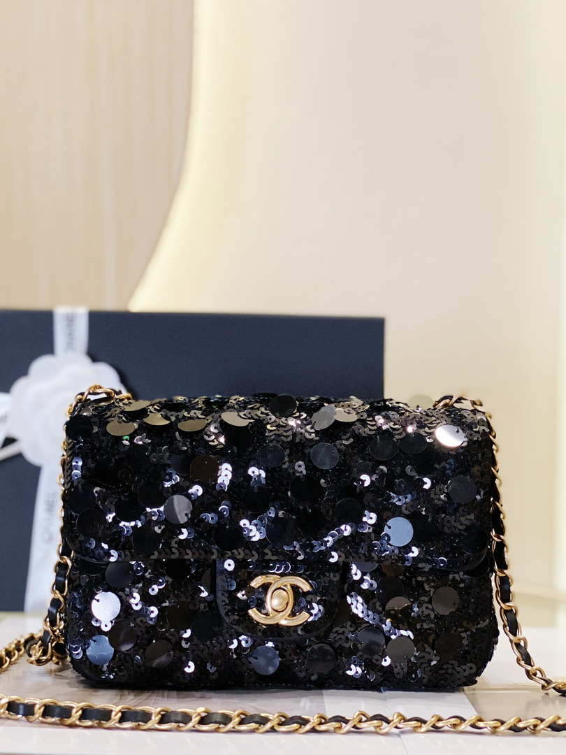 Chanel 23P limited edition new classic CF sequin bag Black - Default Title - View 3