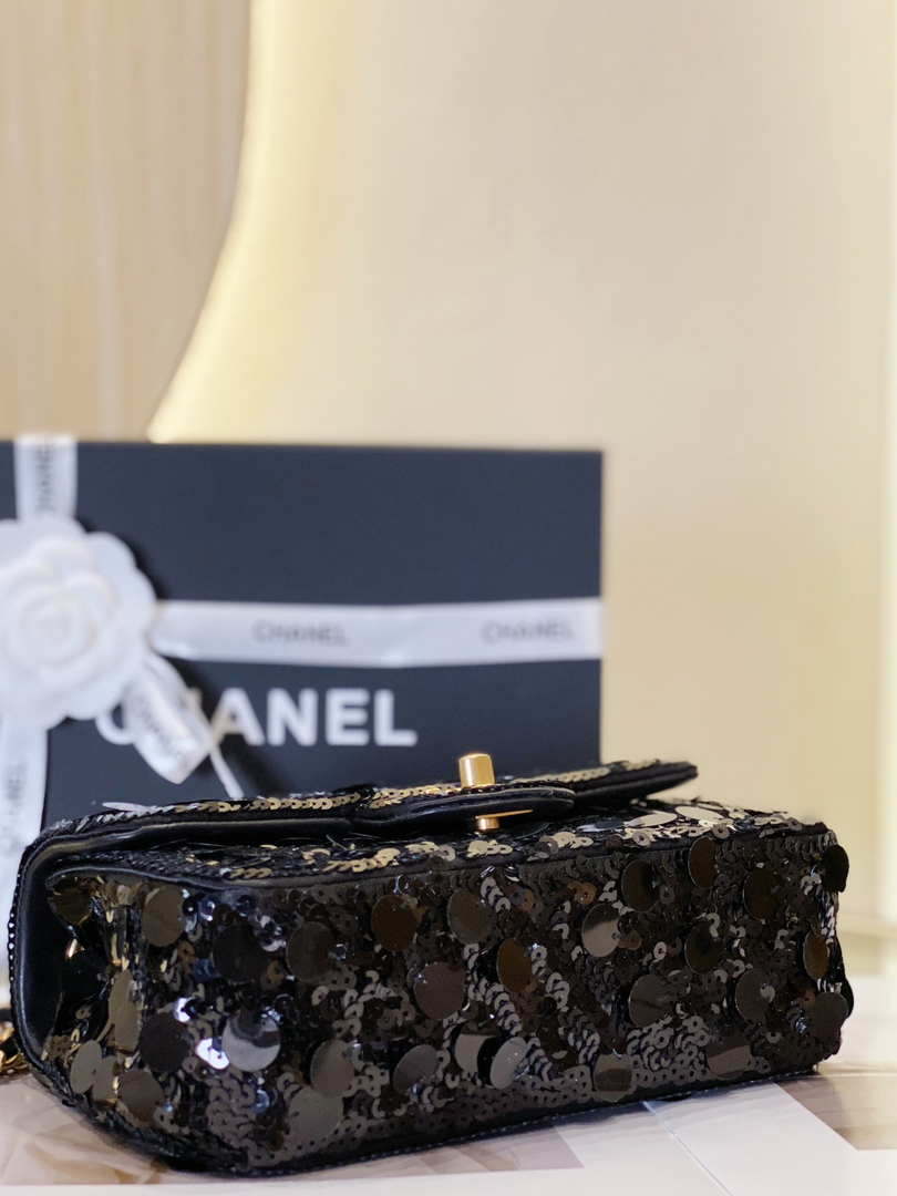 Chanel 23P limited edition new classic CF sequin bag Black - Default Title - View 6