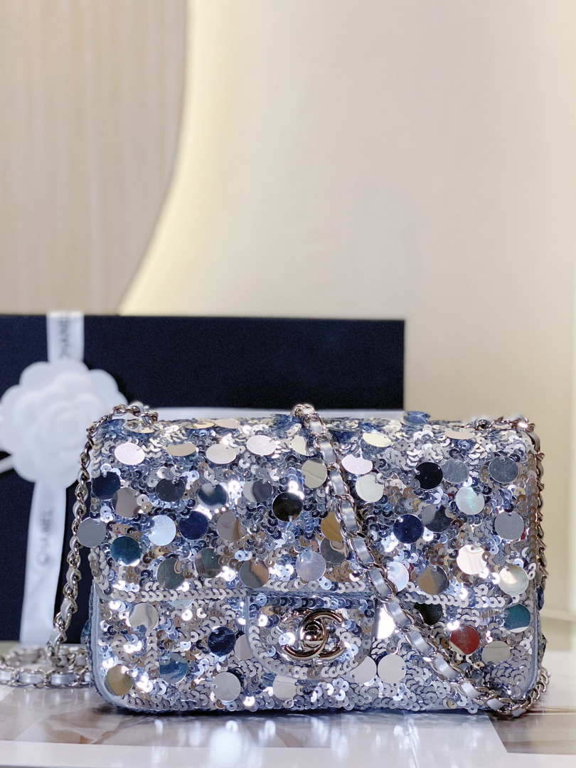 Chanel 23P limited edition new classic CF sequin bag Silver - Default Title - View 3