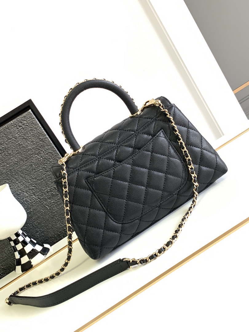 Chanel 23P Medium Flap Bag With Brown Top Handle Bag A92990 Black