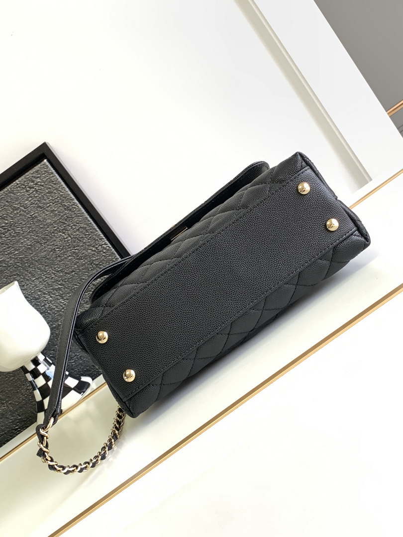 Chanel 23P Medium Flap Bag With Brown Top Handle Bag A92990 Black