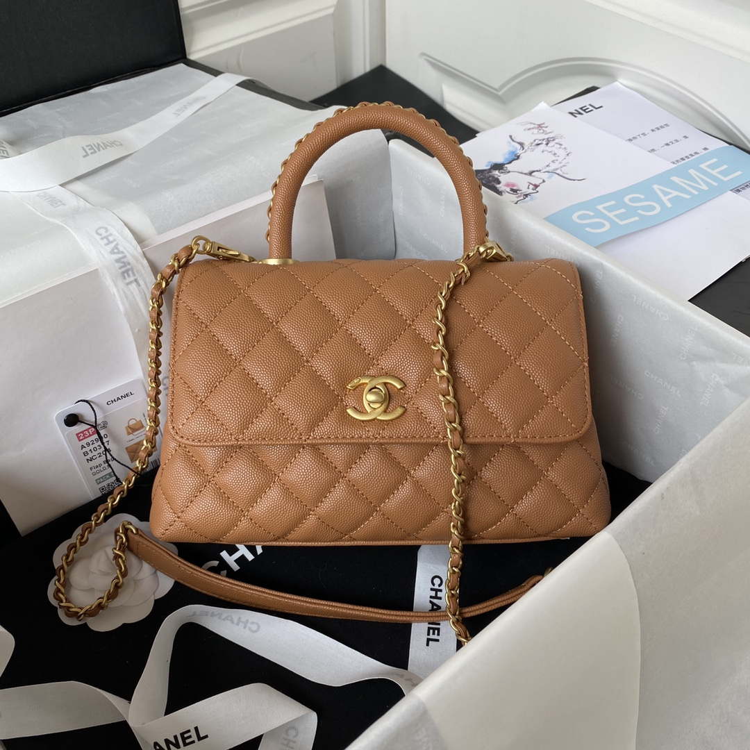 Chanel 23P Medium Flap Bag With Brown Top Handle Bag A92990 Brown - Default Title - View 1