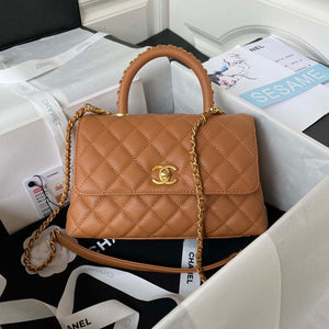 Chanel 23P Medium Flap Bag With Brown Top Handle Bag A92990 Brown - Default Title - View 1