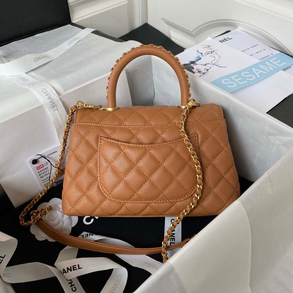 Chanel 23P Medium Flap Bag With Brown Top Handle Bag A92990 Brown