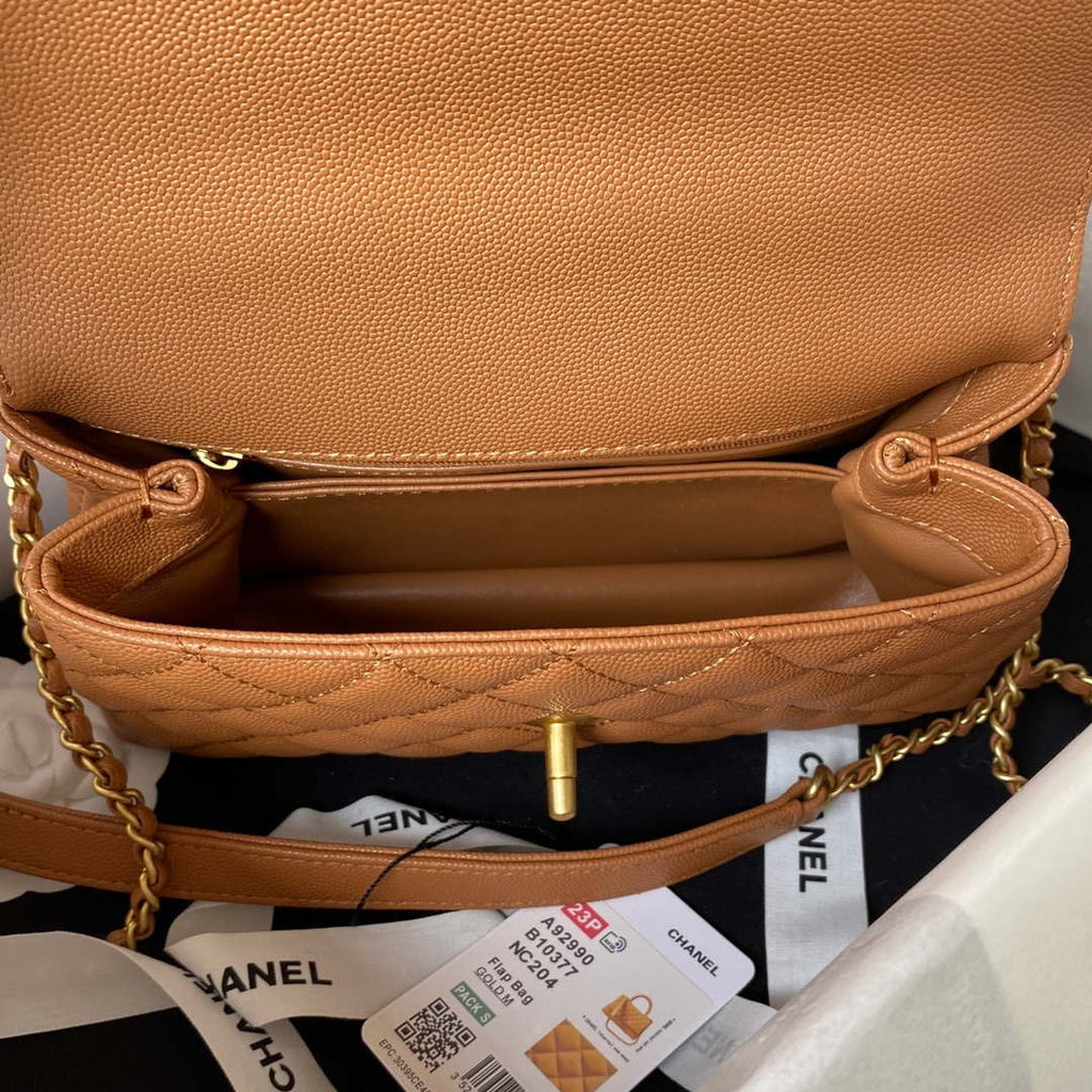 Chanel 23P Medium Flap Bag With Brown Top Handle Bag A92990 Brown