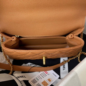 Chanel 23P Medium Flap Bag With Brown Top Handle Bag A92990 Brown - Default Title - View 7