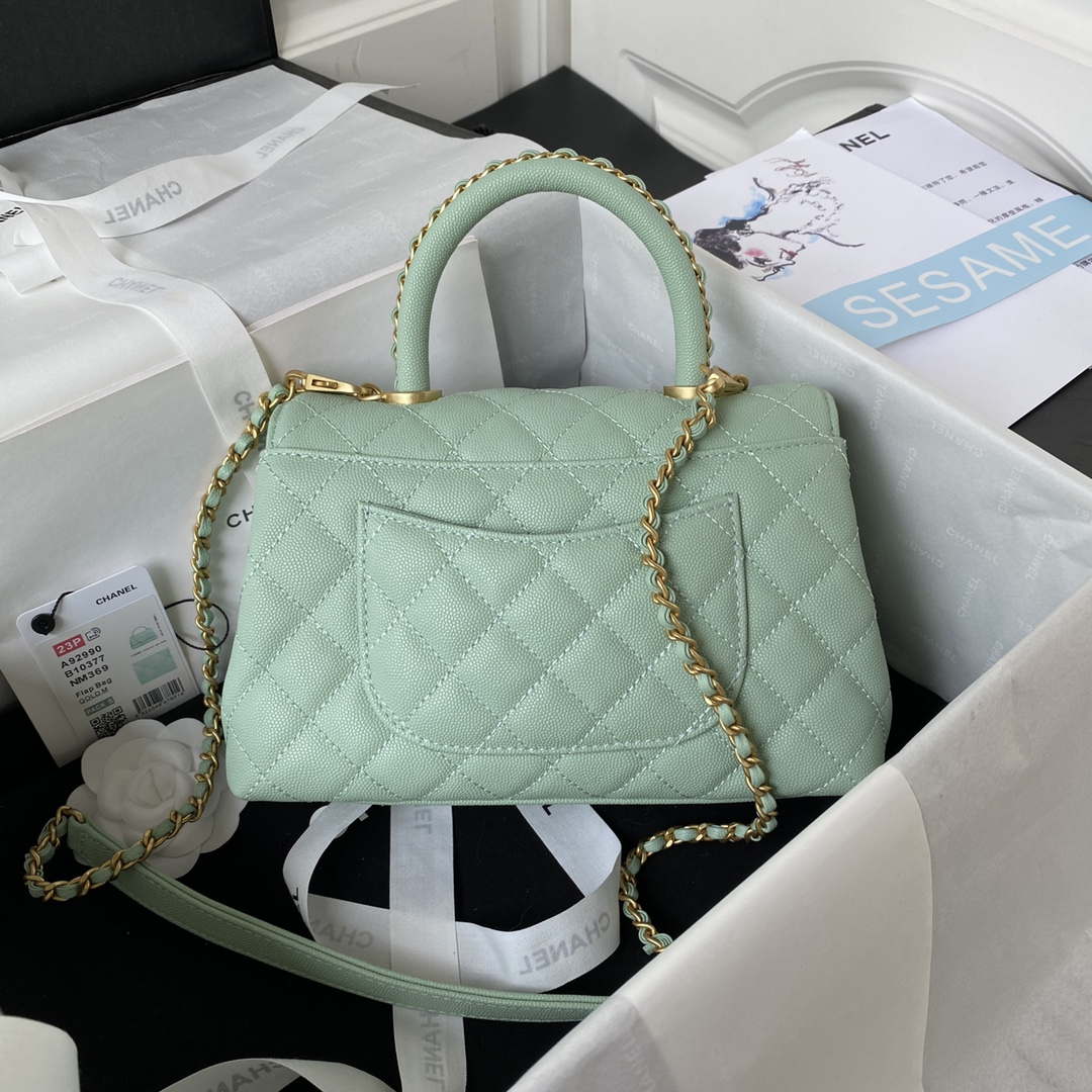 Chanel 23P Medium Flap Bag With Brown Top Handle Bag A92990 Green - Default Title - View 2