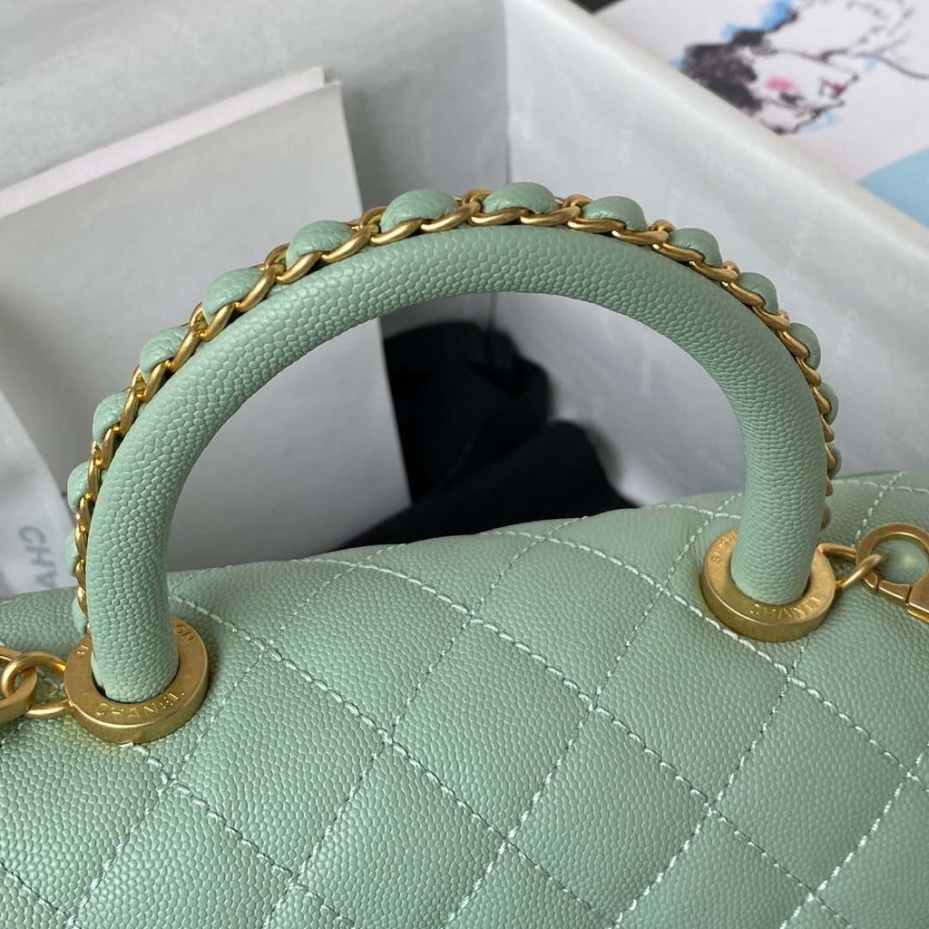 Chanel 23P Medium Flap Bag With Brown Top Handle Bag A92990 Green