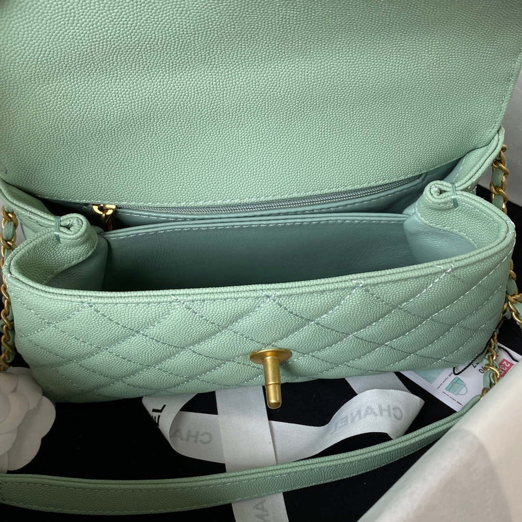 Chanel 23P Medium Flap Bag With Brown Top Handle Bag A92990 Green