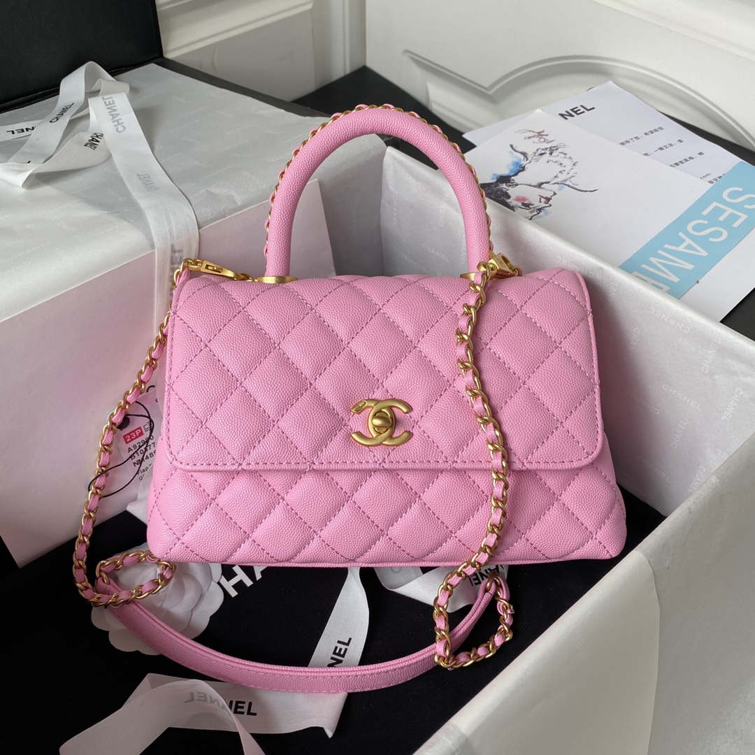 Chanel 23P Medium Flap Bag With Brown Top Handle Bag A92990 Pink - Default Title - View 1