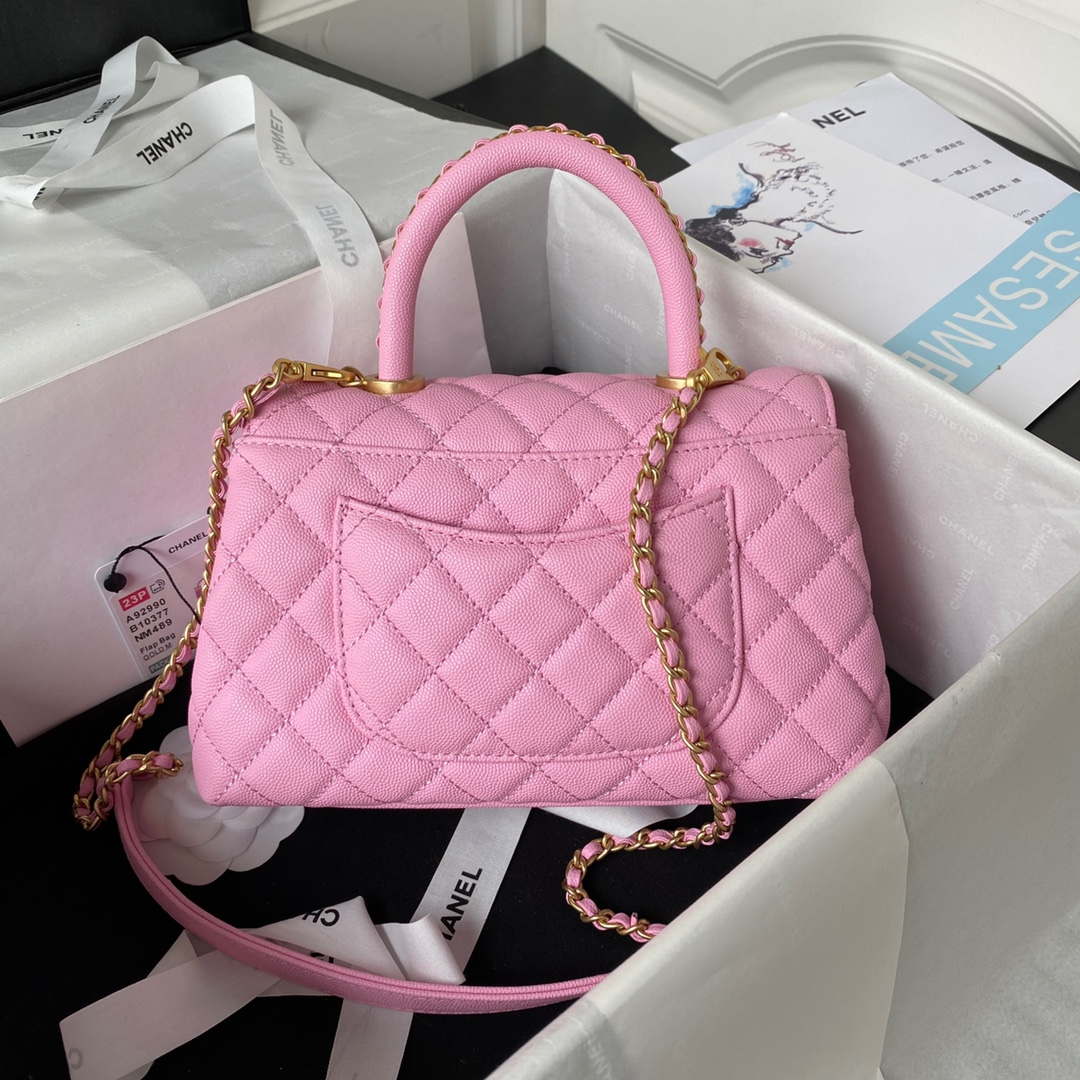 Chanel 23P Medium Flap Bag With Brown Top Handle Bag A92990 Pink