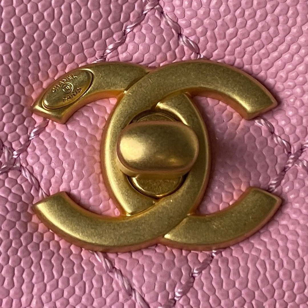 Chanel 23P Medium Flap Bag With Brown Top Handle Bag A92990 Pink