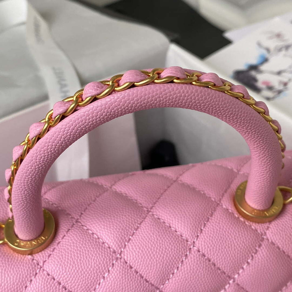 Chanel 23P Medium Flap Bag With Brown Top Handle Bag A92990 Pink