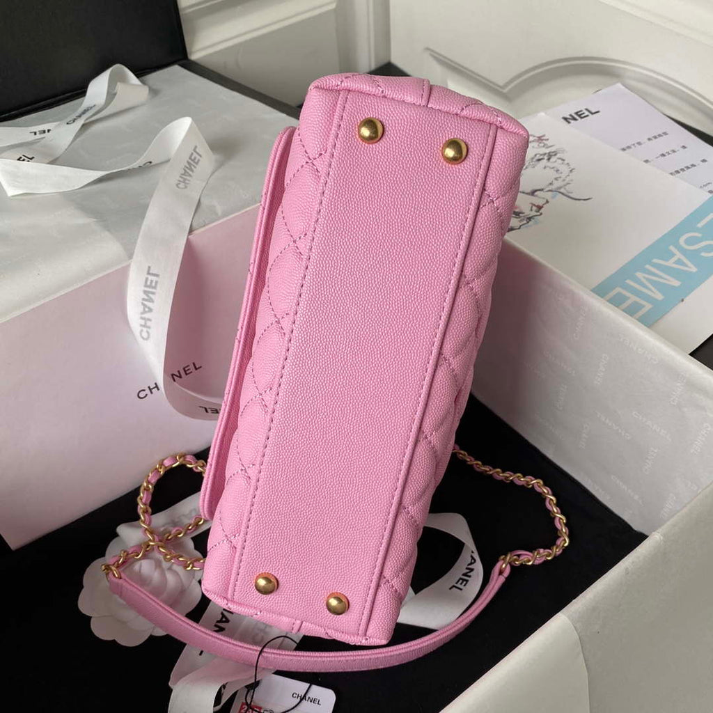 Chanel 23P Medium Flap Bag With Brown Top Handle Bag A92990 Pink