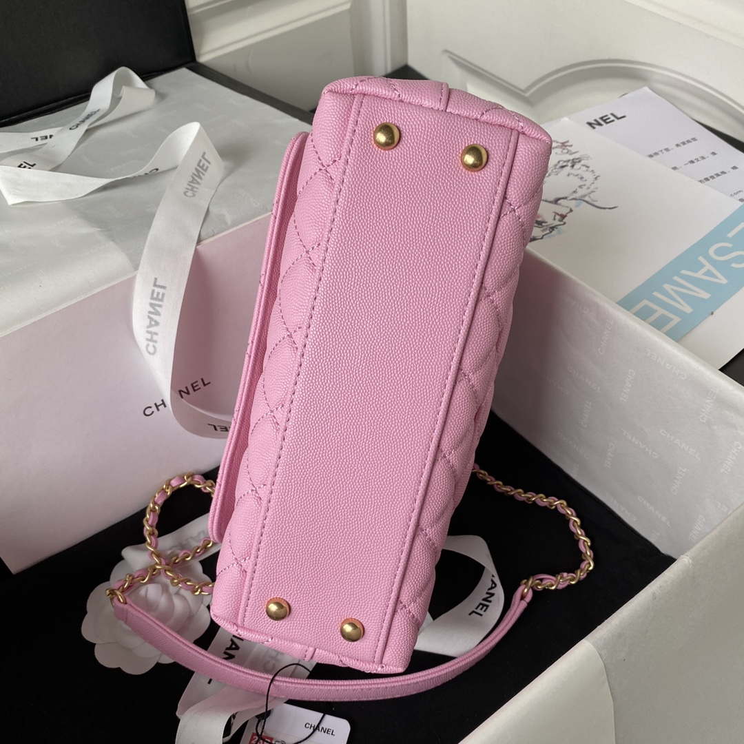 Chanel 23P Medium Flap Bag With Brown Top Handle Bag A92990 Pink