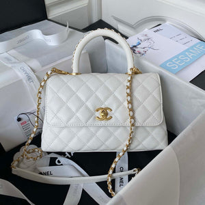 Chanel 23P Medium Flap Bag With Brown Top Handle Bag A92990 White - Default Title - View 1