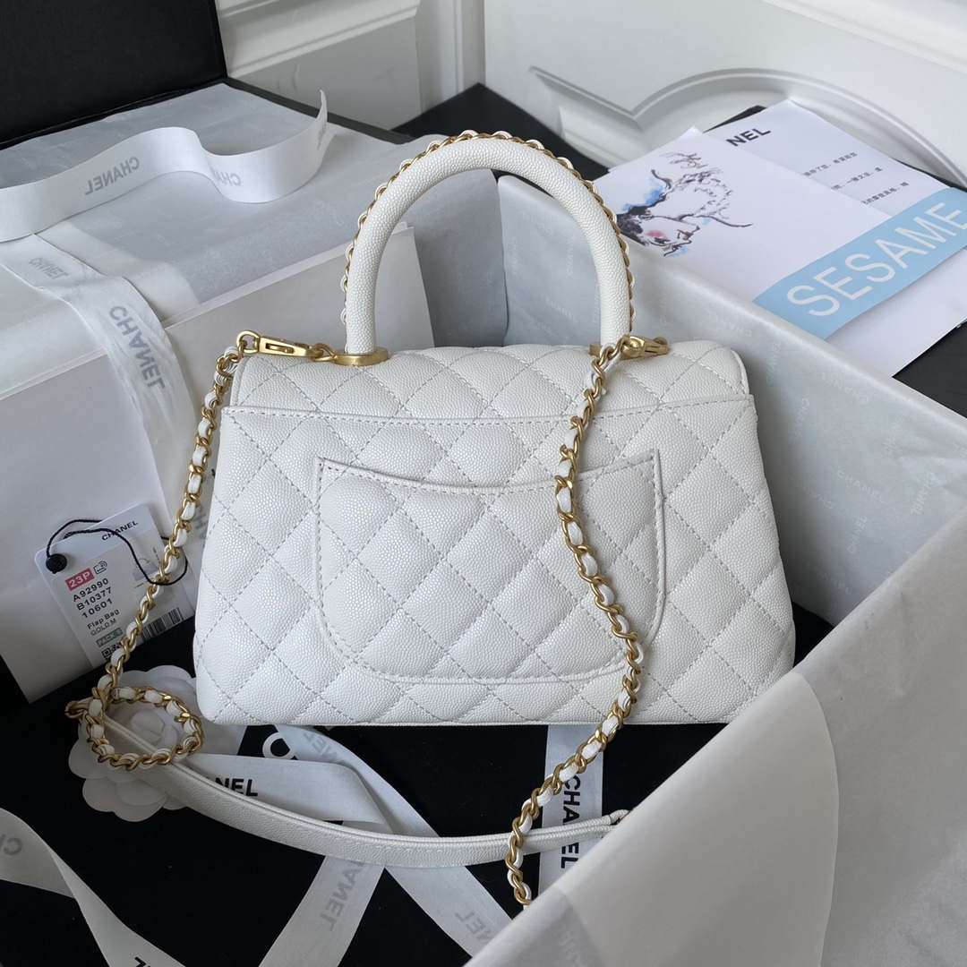 Chanel 23P Medium Flap Bag With Brown Top Handle Bag A92990 White - Default Title - View 2