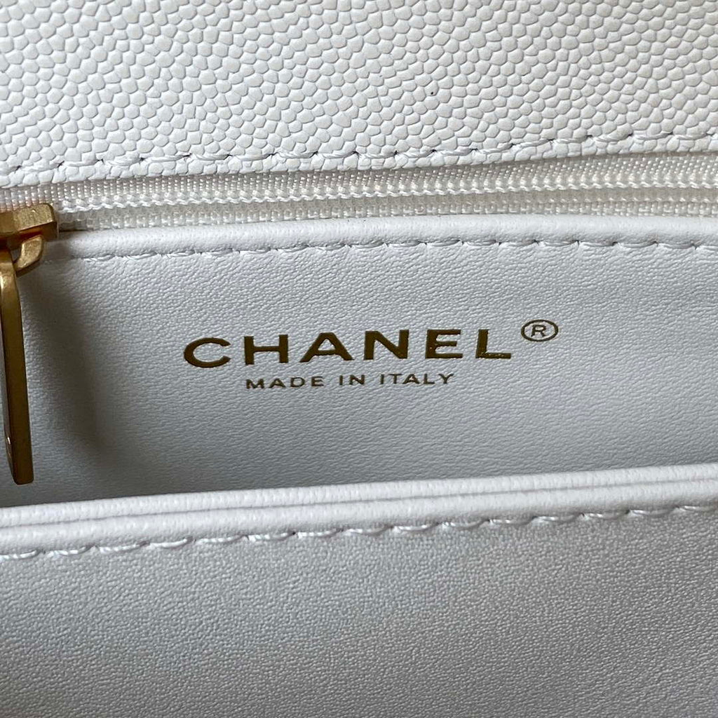 Chanel 23P Medium Flap Bag With Brown Top Handle Bag A92990 White