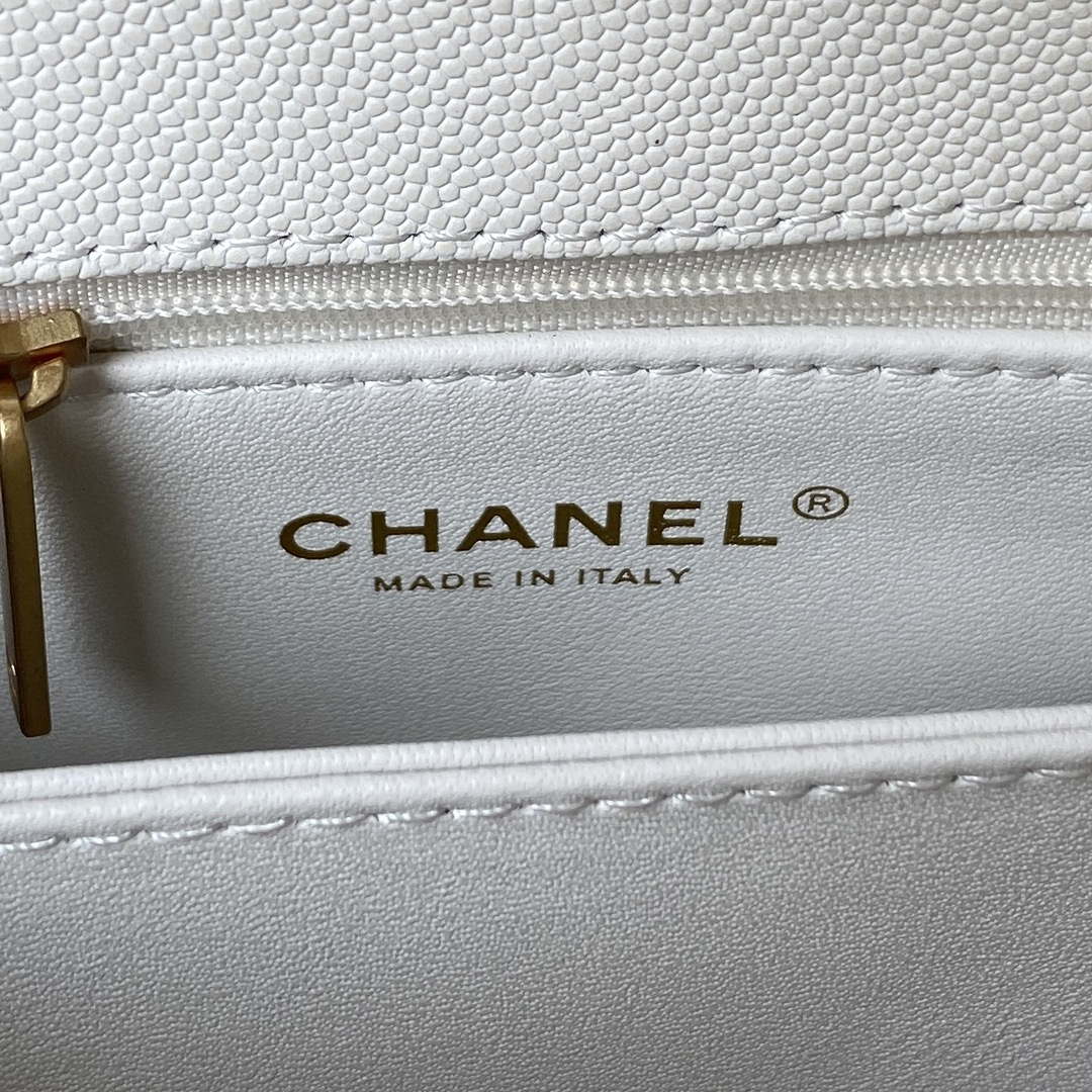 Chanel 23P Medium Flap Bag With Brown Top Handle Bag A92990 White