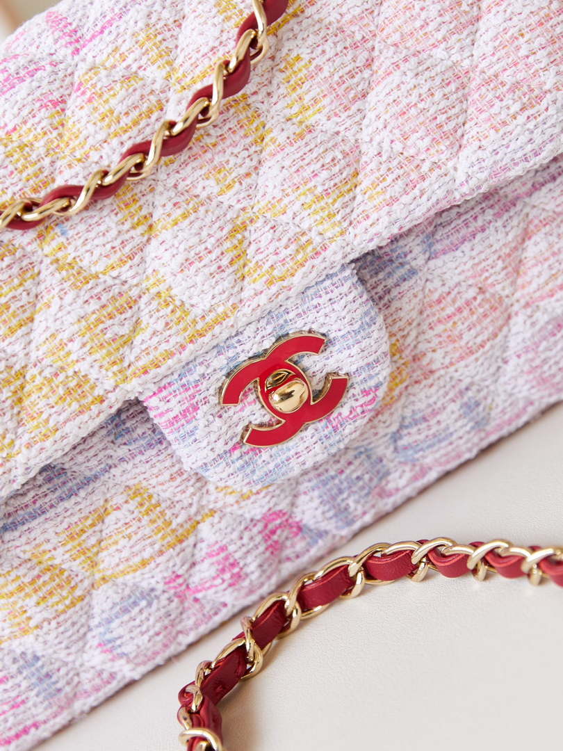 Chanel 24C A01113 Flap Handbag Classic Bag Cotton Tweed A69900 Pink and White - Default Title - View 2