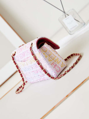 Chanel 24C A01113 Flap Handbag Classic Bag Cotton Tweed A69900 Pink and White - Default Title - View 4