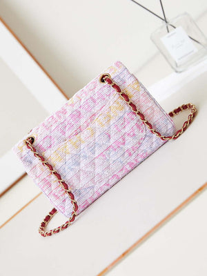 Chanel 24C A01113 Flap Handbag Classic Bag Cotton Tweed A69900 Pink and White - Default Title - View 5