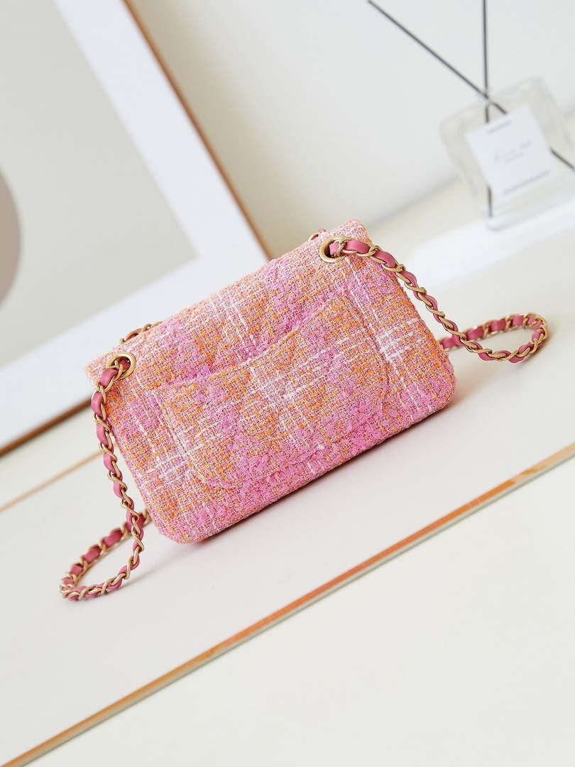 Chanel 24C A01113 Flap Handbag Classic Bag Woolen A69900 Orange & Pink - Default Title - View 4