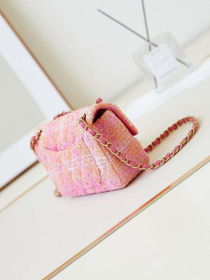 Chanel 24C A01113 Flap Handbag Classic Bag Woolen A69900 Orange & Pink - Default Title - View 7