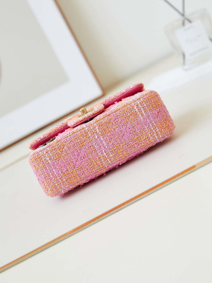 Chanel 24C AS1116 Small Flap bag Woolen A69900 Orange & Pink