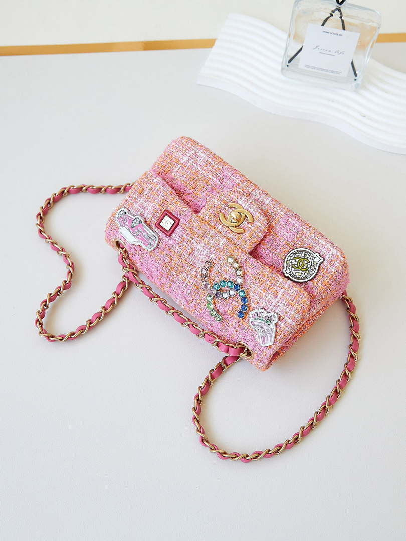Chanel 24C AS1116 Small Flap bag Woolen A69900 Orange & Pink