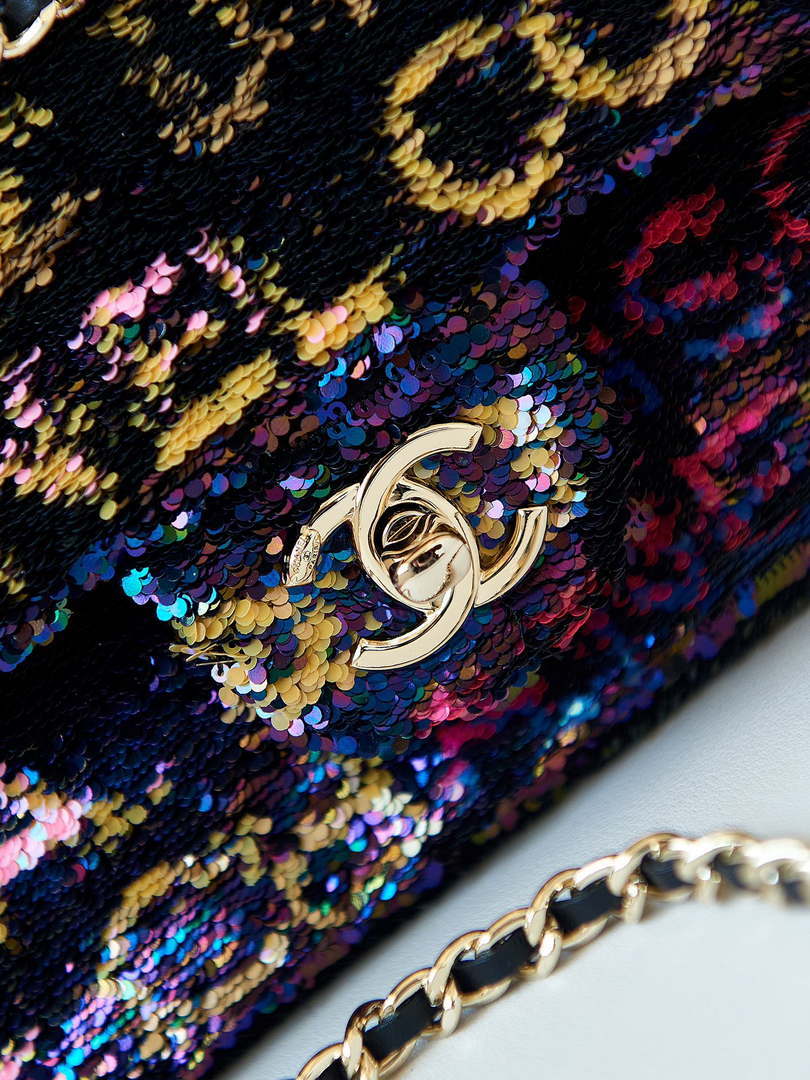 Chanel 24C AS4561 Flap Bag Sequins Gold-Tone Metal Black & Multicolor - Default Title - View 2
