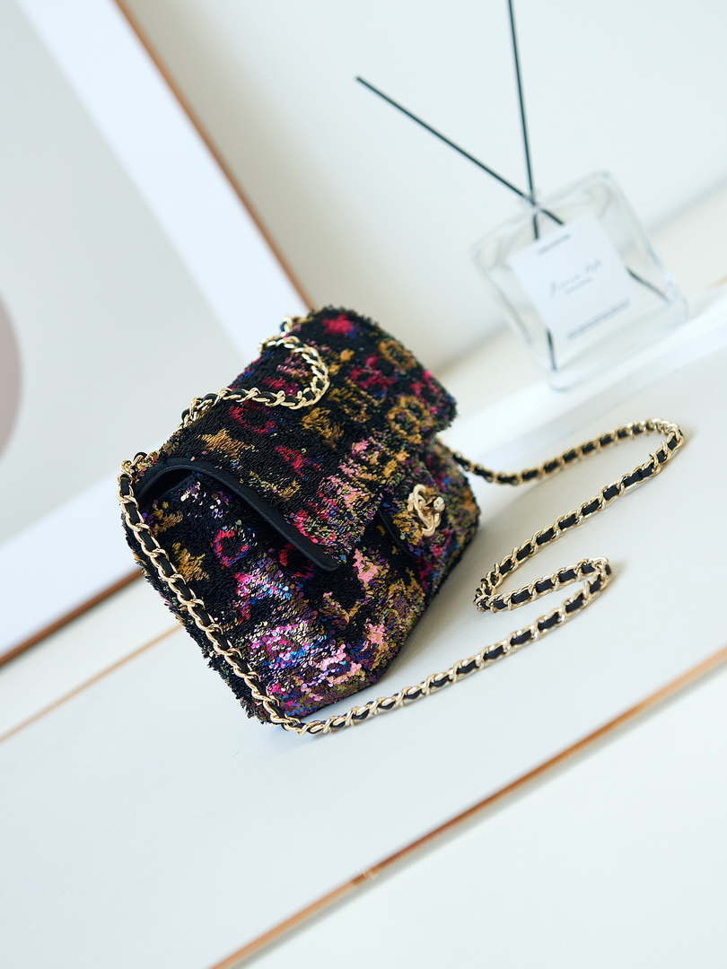 Chanel 24C AS4561 Flap Bag Sequins Gold-Tone Metal Black & Multicolor - Default Title - View 3