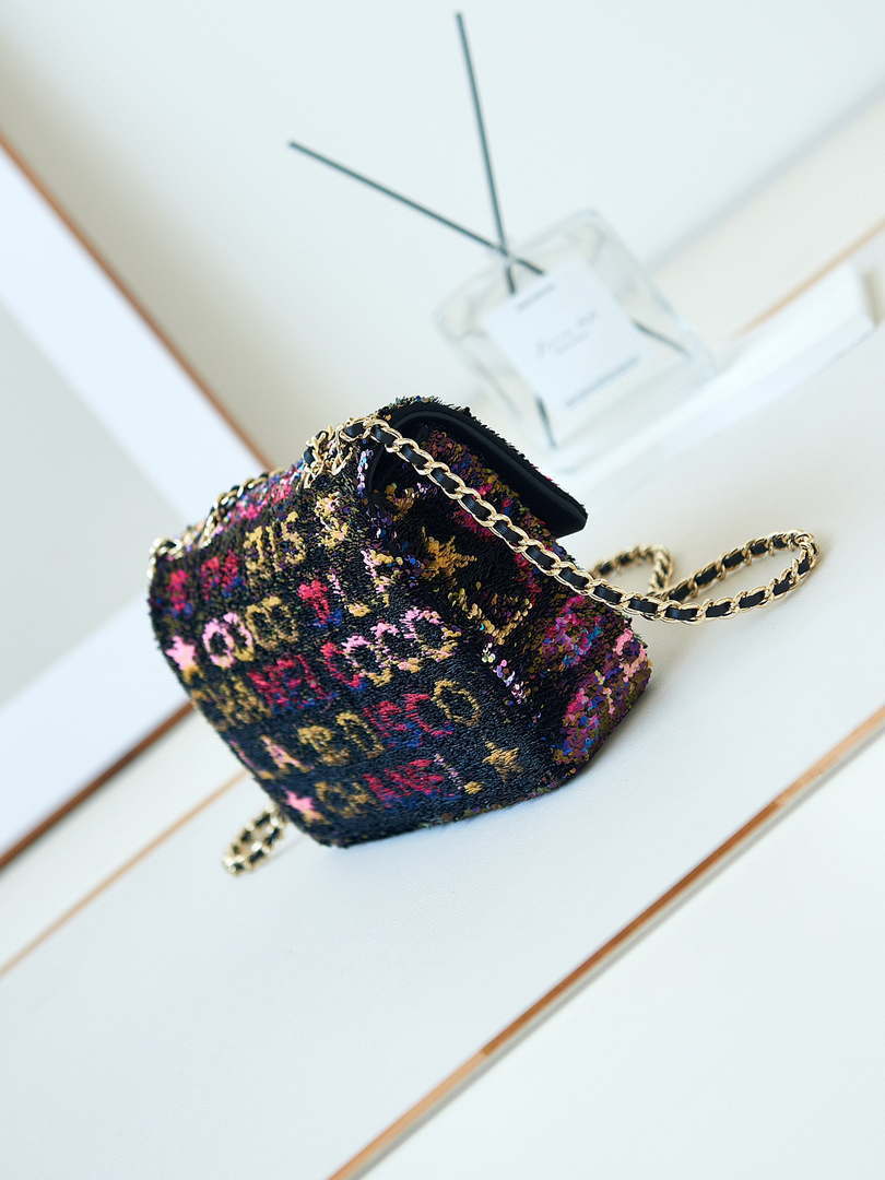 Chanel 24C AS4561 Flap Bag Sequins Gold-Tone Metal Black & Multicolor - Default Title - View 5