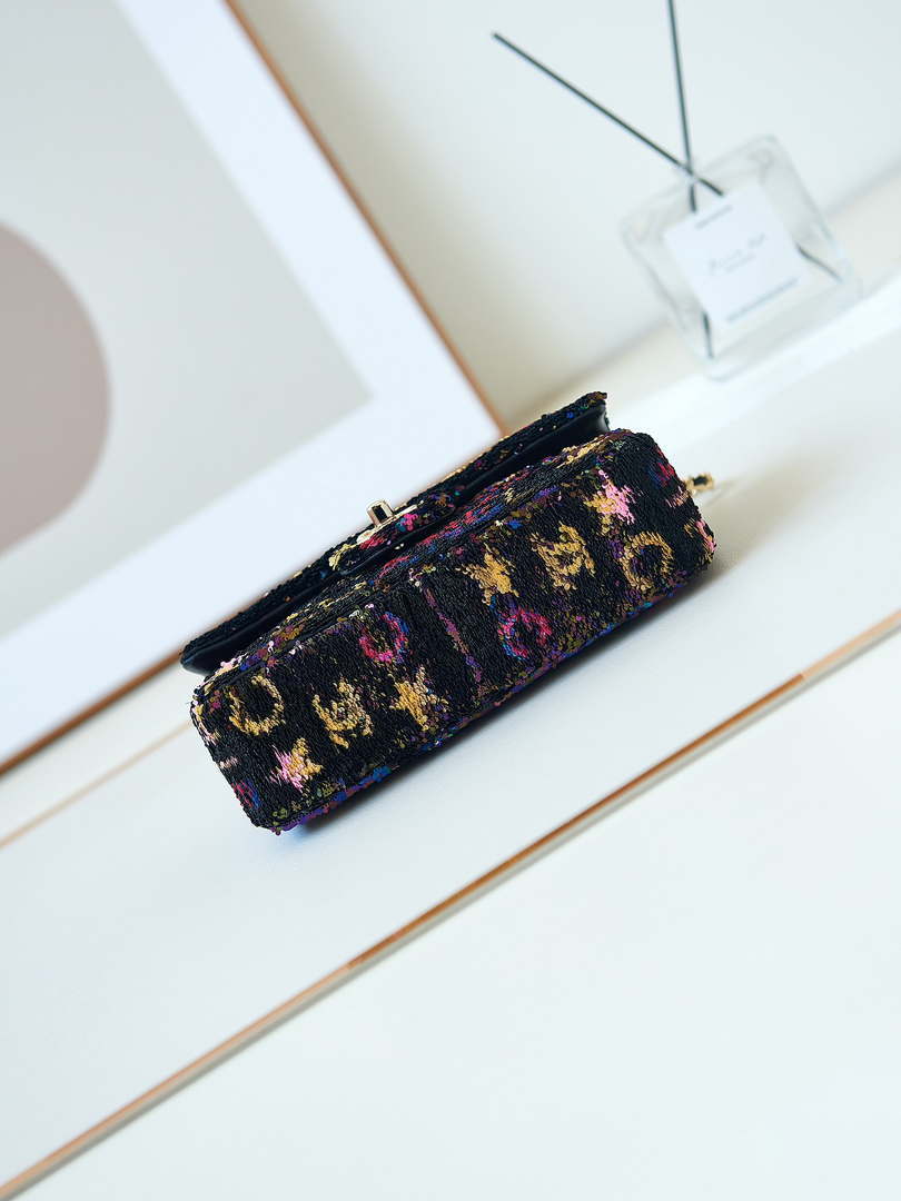 Chanel 24C AS4561 Flap Bag Sequins Gold-Tone Metal Black & Multicolor