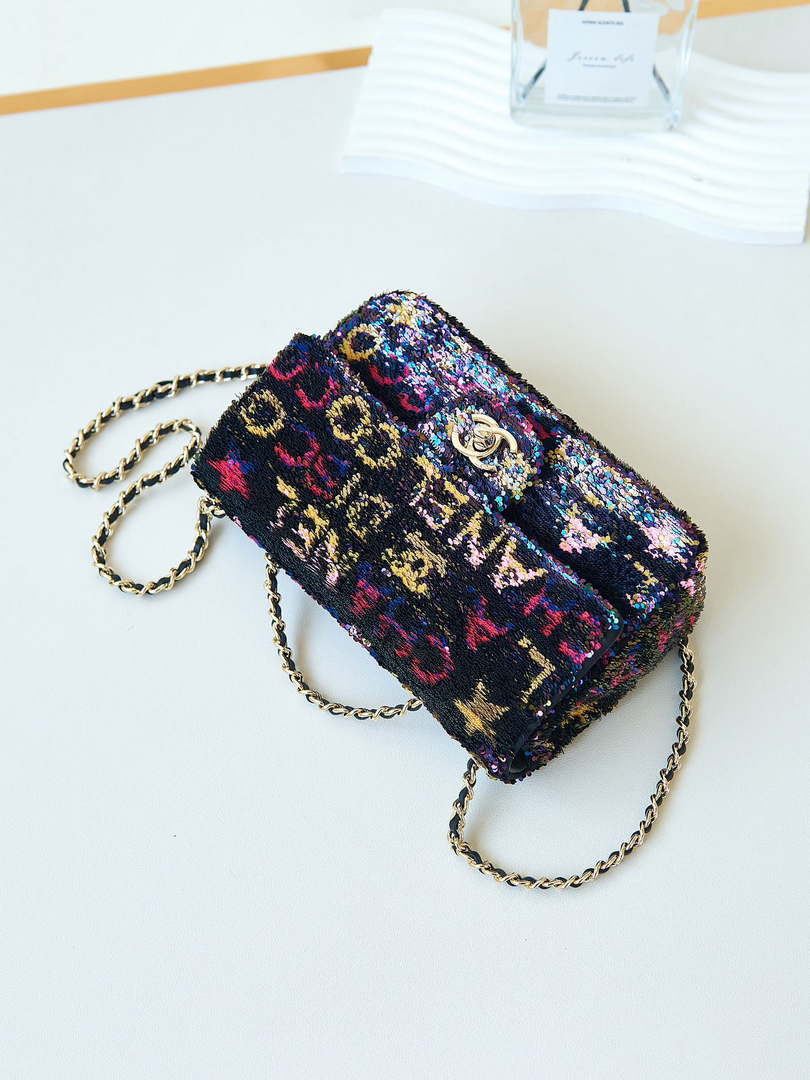 Chanel 24C AS4561 Flap Bag Sequins Gold-Tone Metal Black & Multicolor - Default Title - View 7