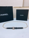 Chanel 24c calfskin Resin white logo buckle  pearl and gold metal 1.5cm AA0925